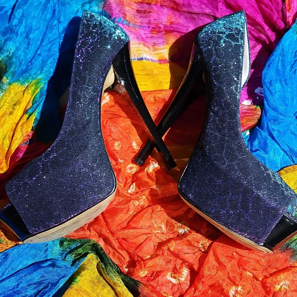 Bakers Purple Metallic Heels Elegant Peep Toe